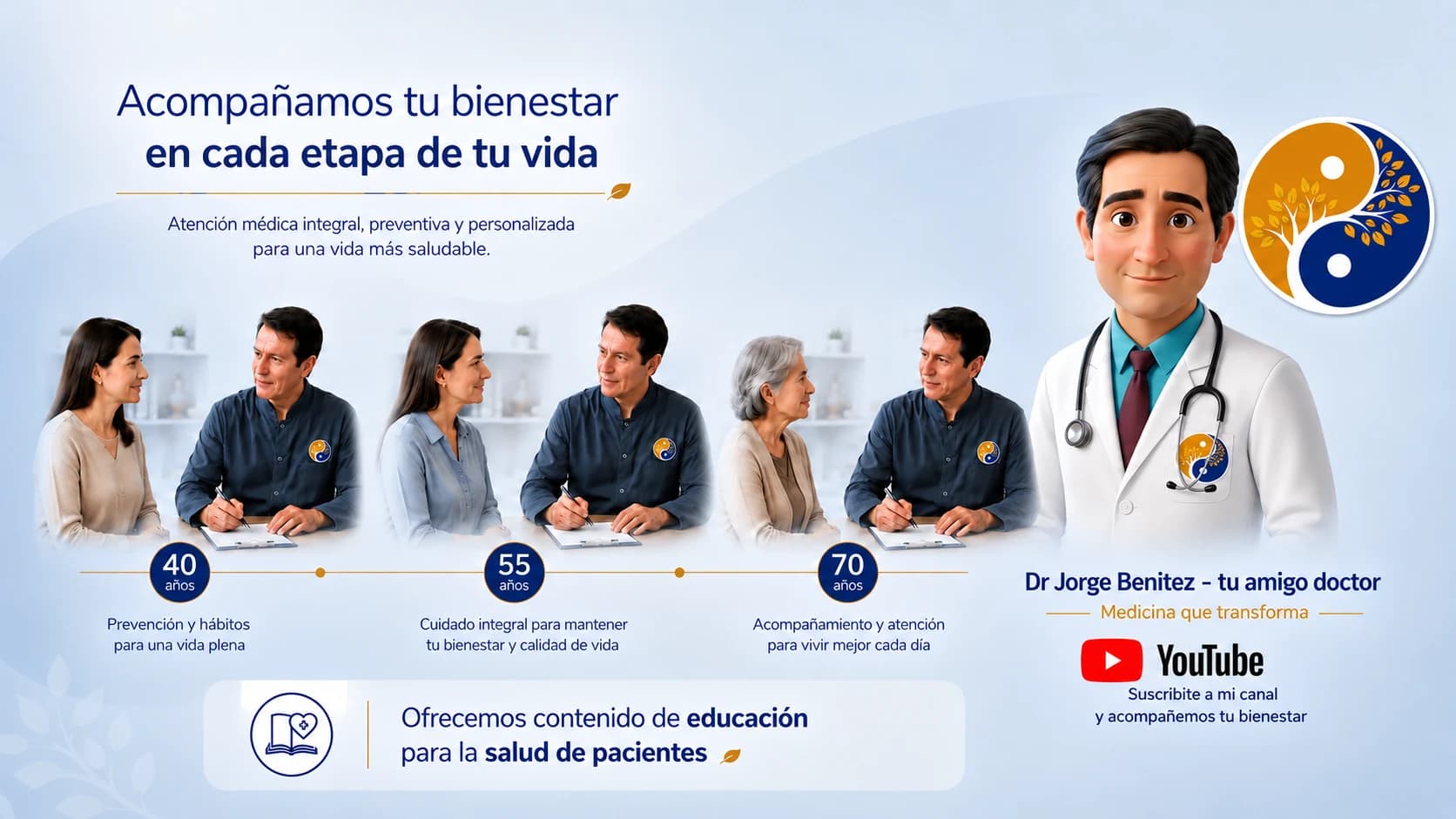Dr. Jorge Benítez en consulta y educación para la salud con pacientes